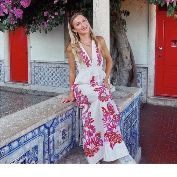 Like new Farm Rio Pink Flowerful Birds dress size L - Picture 2 of 7